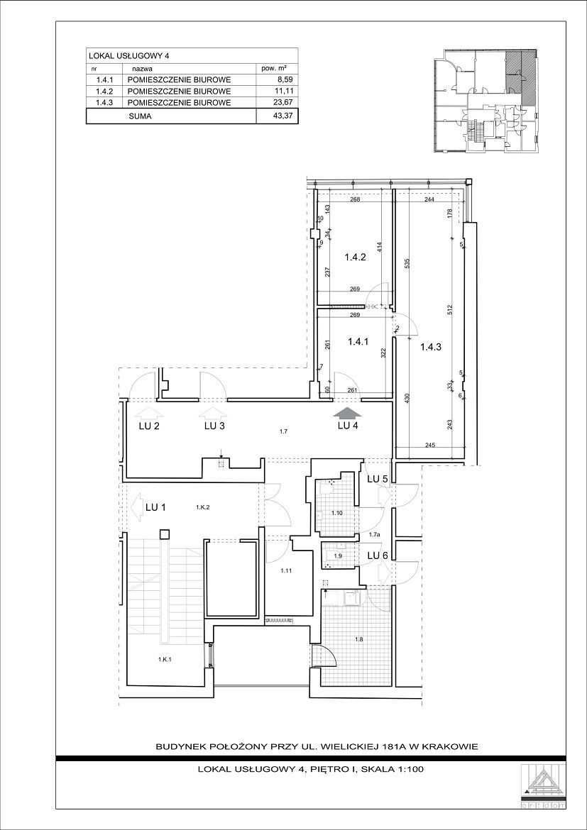 Wielicka 181A- lokal biurowy o powierzchni 43 m2 na I piętrze - 
