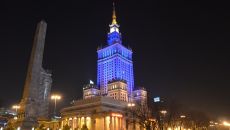 The Palace of Culture and Science in the colours of Ukraine